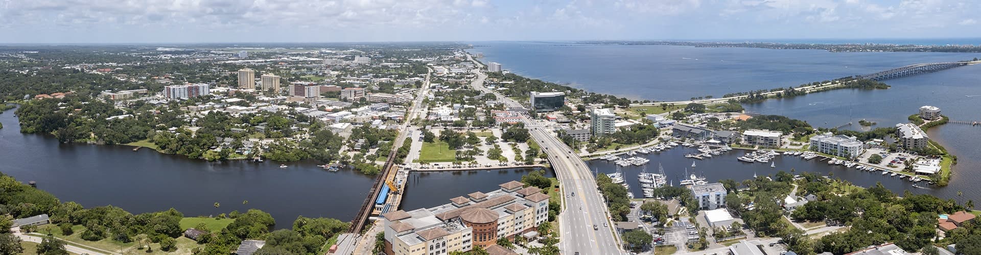 Aerial view of Melbourne, Florida and the Indian River
